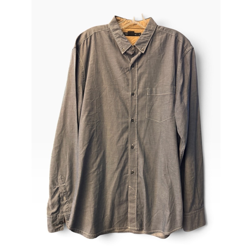 French Connection Mens Gray Long Sleeve Button Down Shirt Contrast Stitch Large